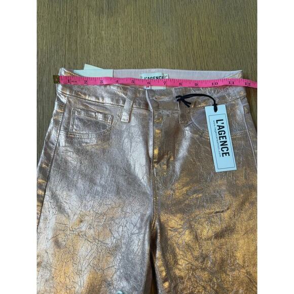 L’AGENCE Margot High Rise Skinny METALLIC PETAL ROSE GOLD SZ 24 NWT $245 retail - Picture 7 of 11